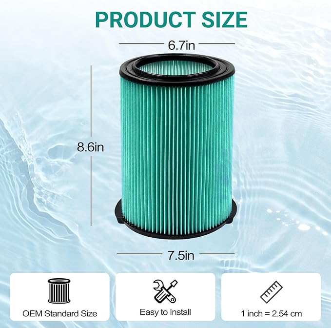 2 Pack Replacement VF6000 Filter for Ridgid Shop Vac Filters 5-20 Gallon, 5-Layer Wet/Dry Rigid Shop Vac Filters Compatible with WD5500 WD0671 WD6425 WD7000 WD1280 WD1851 WD1680