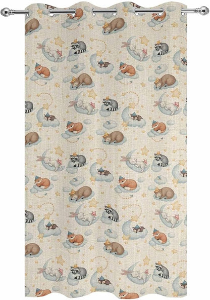 Cartoon Animals Outdoor Curtains for Patio Raccoons Rabbits Moon Linen Texture Waterproof Outside Curtains with Grommet Top Weatherproof Curtain for Cabana Pergola Gazebo, 1 Panel, 54" W x 84" L