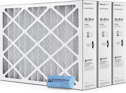 16x25x4 Air Filter Replacement MERV 11, FC100A1029 Pleated HVAC AC Furnace Filters with Wholesalehome Cleaning Cloth, 3-Pack (Actual Size: 15.94 x 24.86 x 4.38 Inches)