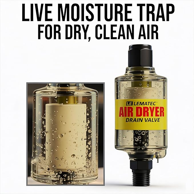 LE LEMATEC Air Dryer for Compressor - Inline Water Separator & Air Tool Oil, 1/4" NPT Moisture Separator for HVLP Spray Guns, Plasma Cutters, Pneumatic Tools, 2-150 PSI