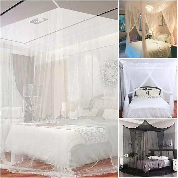 Canopy Bed Curtains Black/White/Beige Elegant Lace Canopy Curtain for Double King Size Bed(White)