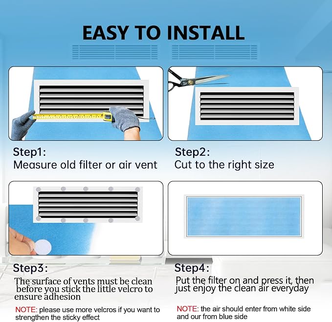 2 Rolls Air Filters 12x90, Cut to Size(100+Filters) MERV 8 Electrostatic Floor Vent Filter for Registers, RV, AC, Ceiling, Grilles and Wall HVAC Furnace Vents, 48PCs Adhesive Hook