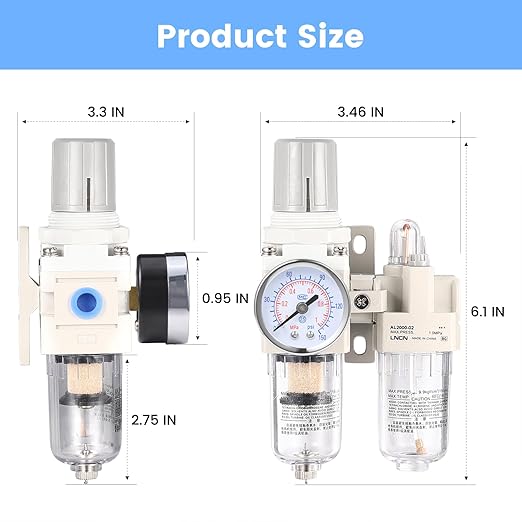 1/4 Inch Compressor Air Filter Pressure Regulator Water-Oil Trap Separator Filter with Lubricator Cup AC2010-02