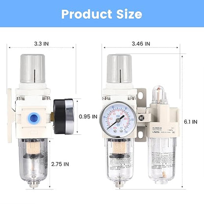 1/4 Inch Compressor Air Filter Pressure Regulator Water-Oil Trap Separator Filter with Lubricator Cup AC2010-02