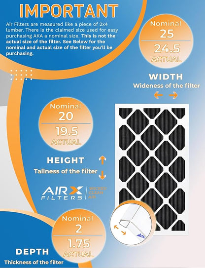 20x25x2 Air Filter MERV 8 Rating, 12 Pack of Furnace Filters Comparable to MPR 700, FPR 5, Pet Odor Retention Filters - Made in USA by AIRX FILTERS WICKED CLEAN AIR.
