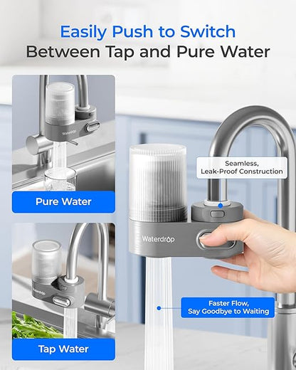 Waterdrop Water Filter for Sink Faucet, Visible Filter Housing, 320-Gallon Long Life, Faucet Mount Water Purifier, Water Filter for Kitchen Sink, NSF Certified, Reduces 98% Chlorine, 1 Filter