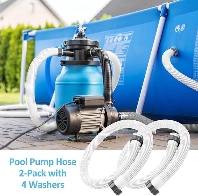 2-Pack 1.5 Inch Pool Pump Hose Replacement for Above Ground Pools, 59" Long Flexible PE Pool Filter Hose for Most 1.5 Inch Diameter Sand Filters & Saltwater Systems Includes 4 Washers (White)