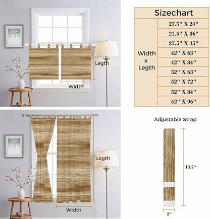 Light Brown Wood Grain Kitchen Curtains 45 Inch Length, Short Cafe Window Curtains Tab Top, Western Farmhouse Barn Door Light Filtering Window Treatments Tier Drapes 27.5"x45" 2 Panel