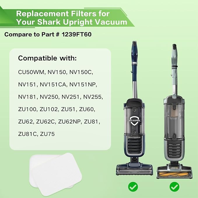 Foam Filters Replacement for Shark Pet ZU102 ZU100 ZU81 ZU75 Pet Pro ZU60 ZU62 ZU62C ZU62NP Swivel Pro ZU51 NV151 NV150 NV250 NV255 CU50WM Pet Plus NV251 NV255 Navigator Upright Vacuum, Part 1239FT60