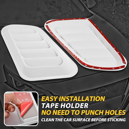 KaTur 1 Pair Universal Car ABS Decorative Air Flow Intake Scoop Turbo Bonnet Vent Cover Hood (White)