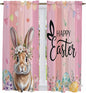 Easter Kitchen Curtains, Spring Rabbit Eggs Flowers Flags Leaves Wood Grain Light Filtering Window Curtain Panels, 2Pcs Rod Pocket Window Treatments Set for Living Room Bathroom Bedroom 42x63 Inches