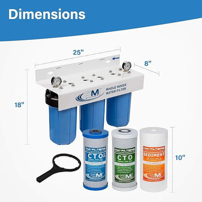 Applied Membranes Inc. 3-Stage Whole-House Water Filter System with 10-Inch Sediment and Carbon-Block Filters