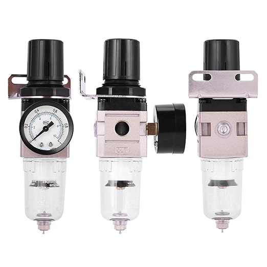 Air Compressor Filter Regulator Combo, AW2000 02 Water Oil Separator with Pressure Gauge, Pneumatic Filter Regulator Air Treatment Unit W Pressure Gauge