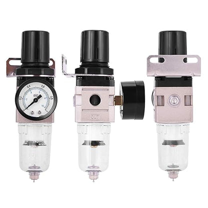 Air Compressor Filter Regulator Combo, AW2000 02 Water Oil Separator with Pressure Gauge, Pneumatic Filter Regulator Air Treatment Unit W Pressure Gauge