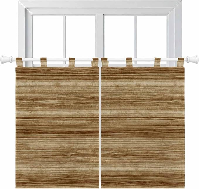 Vintage Western Kitchen Curtains 45 Inch Length, Short Cafe Window Curtains Tab Top, Rustic Farmhouse Wooden Grain Barn Door Light Filtering Window Treatments Tier Drapes 27.5"x45" 2 Panel