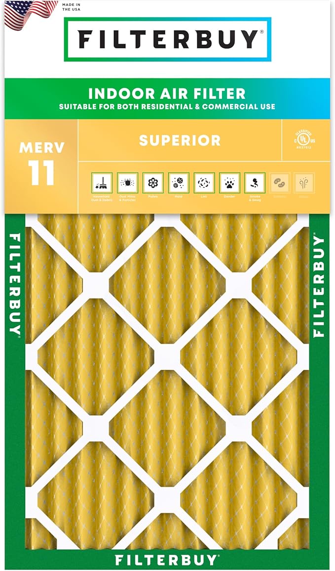 Filterbuy 14x24x2 Air Filter MERV 11 Superior Pet & Allergy Defense (1-Pack), Electrostatic Pleated HVAC AC Furnace Filters Replacement, Made in USA (Actual Size: 13.50 x 23.50 x 1.75)