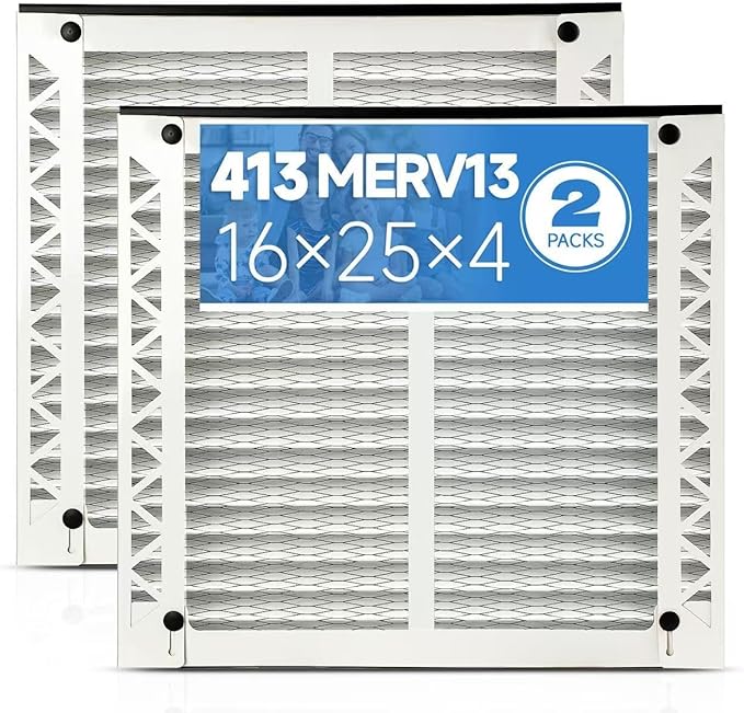 2 Pack 413 Replacement Filter Compatible with AprilAire Whole House Air Purifiers Model 1410, 1610, 2410, 2416, 3410, 4400, Size:16x25x4(15.5" x 27.36" x 3.77") MERV 13 Pleated HVAC AC Furnace Filter
