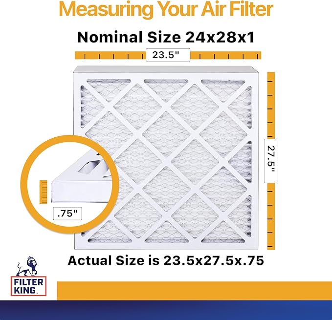 Filter King 24x28x1 Air Filter | 6-PACK | MERV 13 HVAC Pleated A/C Furnace Filters | MADE IN USA | Actual Size: 23.5 x 27.5 x .75"