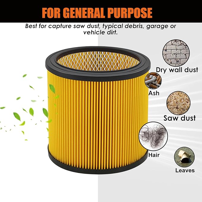 Replacement Filter for Vacmaster 5-20 Gallon/Hart Shop Vacuum 5-17 Gallon, Replaces Hart VCFS 3701 Filter/VCFF Filter, Fits most Shop-Vac/Craftsman Vacuum, with 2x Wet Foam Sleeve