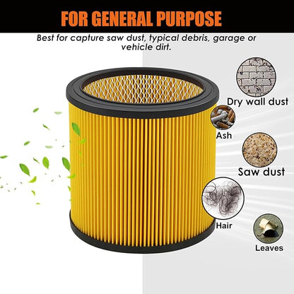Replacement Filter for Vacmaster 5-20 Gallon/Hart Shop Vacuum 5-17 Gallon, Replaces Hart VCFS 3701 Filter/VCFF Filter, Fits most Shop-Vac/Craftsman Vacuum, with 2x Wet Foam Sleeve