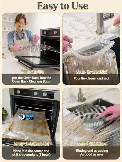 GrateGleam - 10 Pack Oven Rack Cleaning Bags | Heavy-Duty Leak-Proof Degreaser Soaking Bags with Secure Zip Seal for Stove Grates, BBQ Grills, Toaster Ovens, Roasting Pans and Camping
