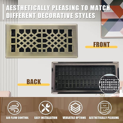 Bronze Color Floor Register Heavy Duty Walkable Steel Ease Adjust Air Vents 4X10 Inch Floor Vent Air Vents for Home