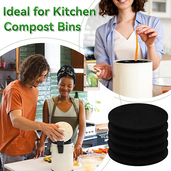12 Pack Charcoal Filters for Compost Bucket, 6.7 Inch Compost Filters for Countertop Bin, Activated Carbon Replacement Filters for Kitchen Compost Bins, Home Bucket Compost Bin Refill, Round (12)