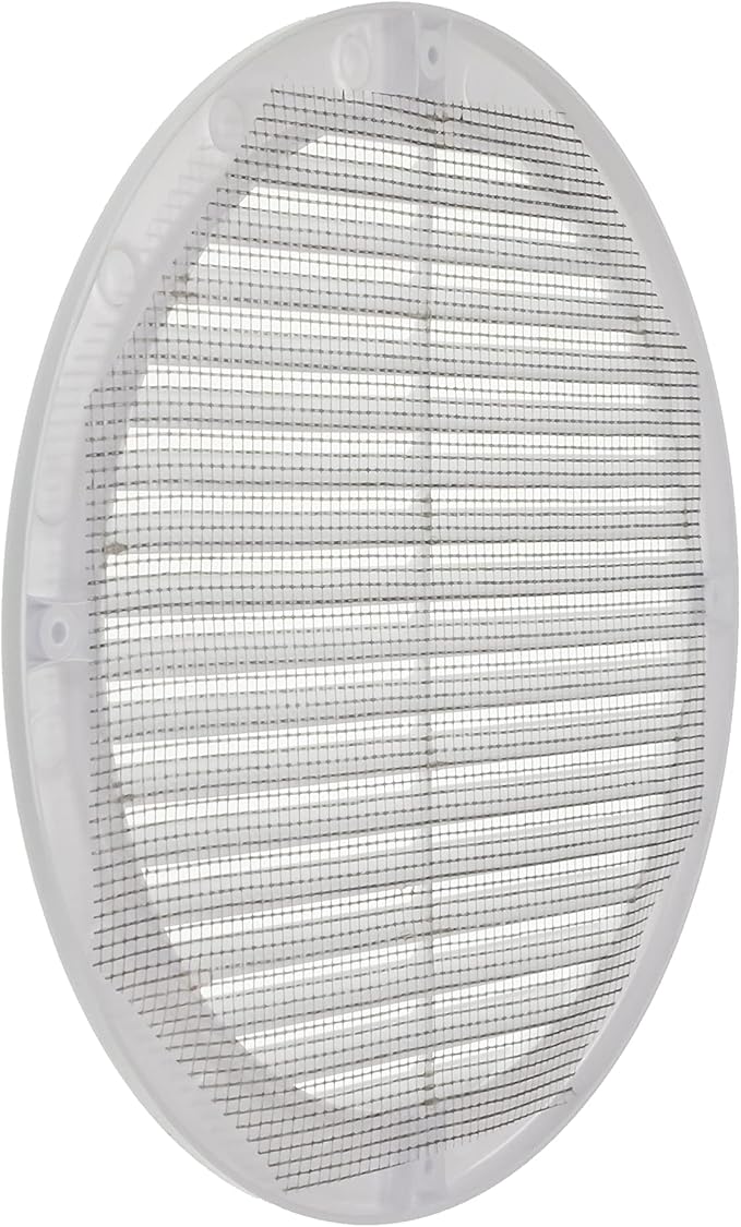 Vent Systems 8" Inch (Opening Dimensions) White Soffit Vent Cover - Plastic Round Air Vent Grille - Built-in Mesh Screen - HVAC Register Louver for Bathroom, Home, Kitchen