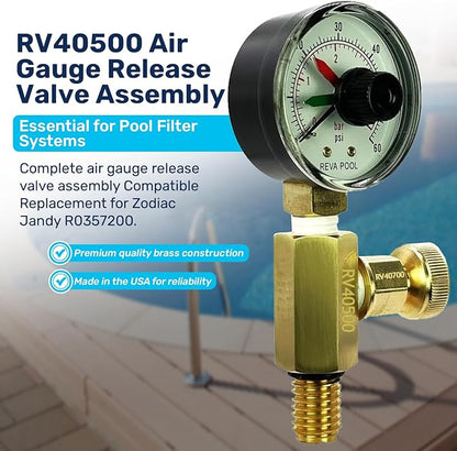 RV40500 Air Gauge Release Valve Assembly | Compatible Replacement for Zodiac Jandy CV, CL, DEV, DEL, JS Series Filters | Replaces R0357200 | Essential Pool Maintenance Accessory