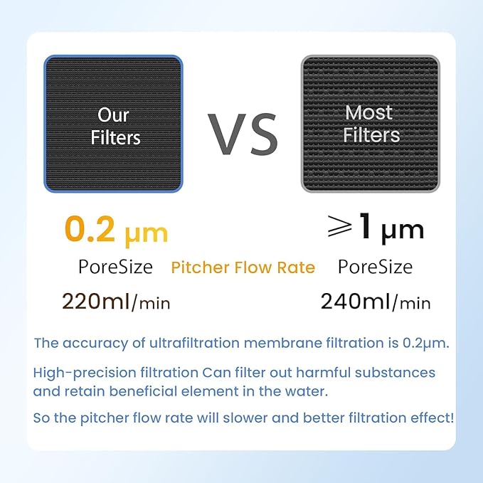 MARRIOTTO Water Filter Replacement for LS Home Glass Pitcher 7 Cup/Plastic Pitcher 7 Cup, 2 Membrane Micro Filter and 2 Activated Carbon + Ion Exchange Filter