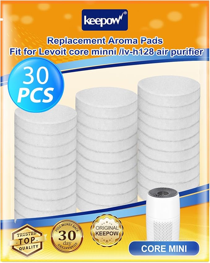 KEEPOW 30 Pack Aroma Pads Refills Compatible with LEVOIT Core Mini/LV-H128 Air Purifier, Essential Oil Pads Replacement Aromatherapy Refill Pads