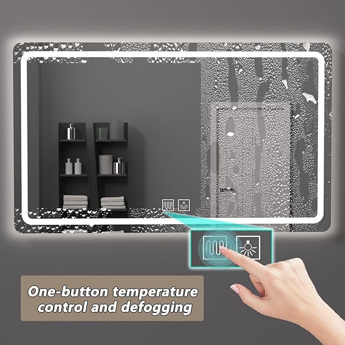 Bathroom Mirror with LED Lights, Lighted Bathroom Makeup Wall Mounted Mirror with Demister Pad, 3-Color Dimmable LED Light, for Wall Decor, Vanity, Living Room(A,75x100cm)