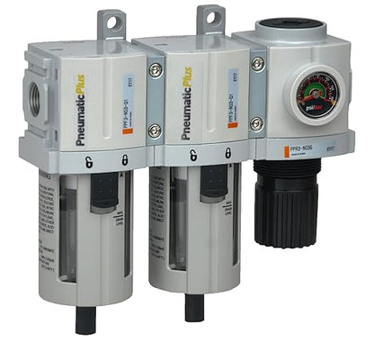 PneumaticPlus PPC3C-N02G Compressed Air Drying System- Particulate Air Filter, Coalescing Filter & Air Pressure Regulator Combo 1/4" NPT (High Flow), Poly Bowl with Guard, Manual Drain