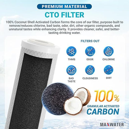Max Water 2 Stage (Sediment, Odor & Improving Taste) Whole House 10 inch, Standard Water Filtration System - White Housing - Sediment + CTO - ¾ Inlet/Outlet