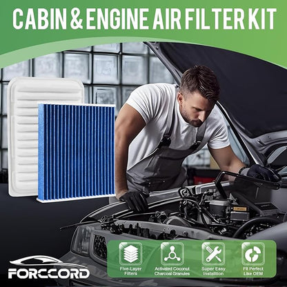 Cabin & Engine Air Filter Fit for Toyota Corolla 2009-19, Matrix 2009-14, Yaris 2007-18, Scion xD 2008-14, Vibe 2009-10 Activated Carbon Cabin Filter Replace#CF10285 CA10190 Car Accessories