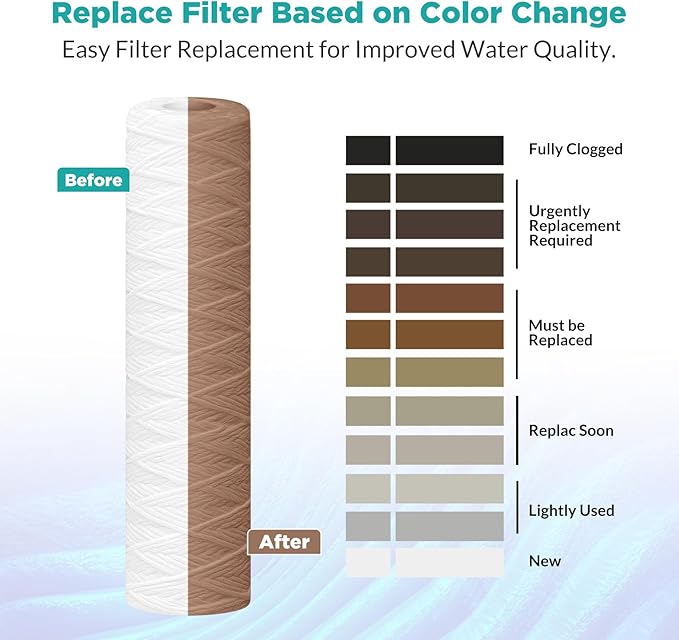 SimPure 5 Micron 10" x 2.5" String Wound Whole House Water Filter Cartridge for Well Water, Sediment Filter Replacement for Housing DB1025 AP110 (4 Pack)