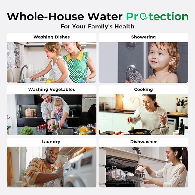 iSpring WGB22B+AHPF12MNPT16X2 2-Stage Whole House Water Filter System, Reduces Chlorine, Sediment Water Filtration System for Home w/ 3/4'' Braided Stainless Steel Hose Connectors and Ball Valve