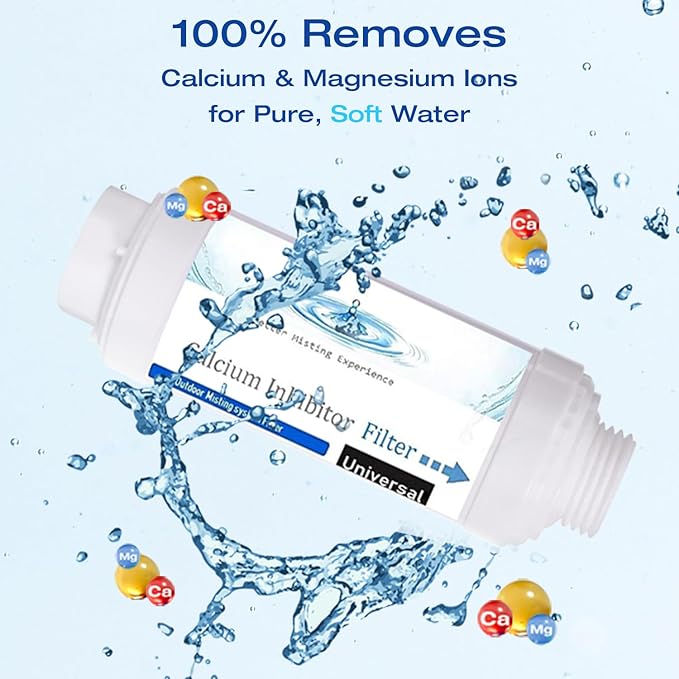 Misting System Calcium Inhibitor Filter for Patio Misters NSF certification Inline Water Soften Filter Effectively Reduce Water Spots, Prevent Nozzles Clogging For Garden Patio Mistes (1 Pcs)