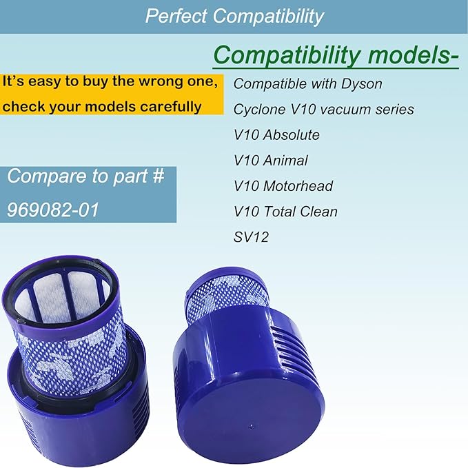 V10 Filter Replacement for Dyson Cyclone V10 SV12 Vacuums, Compare to Part No. 969082-01, 2 Pack