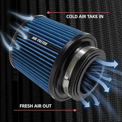 3" 3.5" 4" Inlet Car Replacement Cold Air Intake Filter 76mm 89mm 102mm 3 Sizes in 1 High Flow Performance Cone Air Filter (Blue)