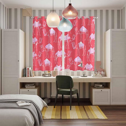 2 Panel Kitchen Cafe Curtains, Desert Camel Sunlight Filtering Nature Air Through, Home Decor Window Covering Tier Curtains for Living Room 80W x 63L inch Summer Sand Camel Animal Vintage Pink