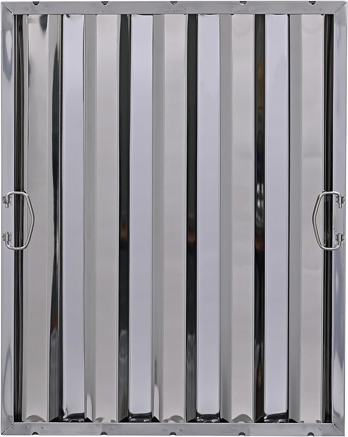 20" x 25" Stainless Steel Commercial Hood Filter – Dishwasher Safe, Welded Baffle Grease Trap with Drop Handles – Easy Installation & Durable Grease Fire Prevention Filter