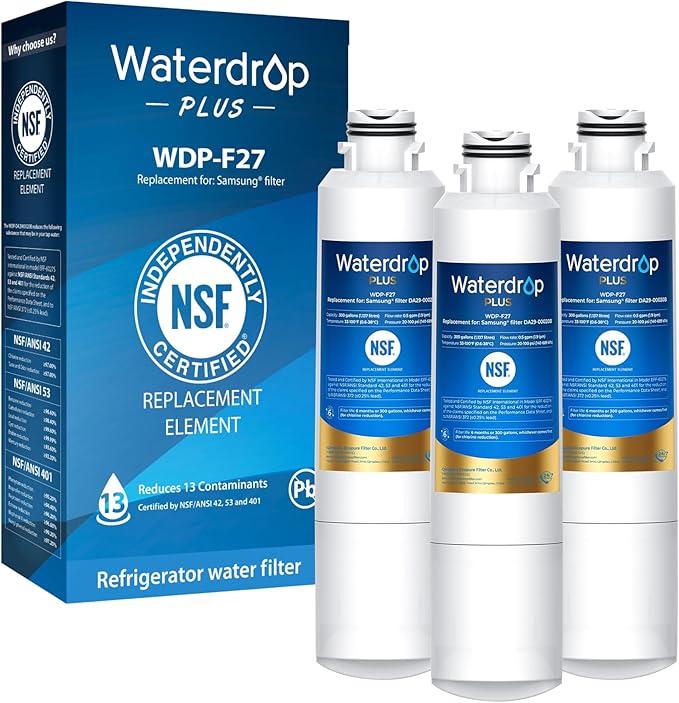 Waterdrop Plus DA29-00020B NSF 401&53&42 Certified Refrigerator Water Filter, Replacement for Samsung® Water Filter HAF-CIN/EXP, HAF-CIN, FMS-2, RF28HMEDBSR, RF263BEAESR, 3 Filters (Package May Vary)