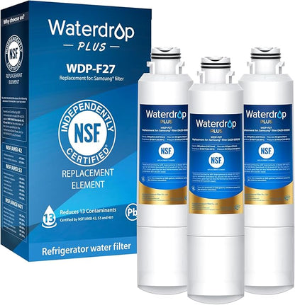 Waterdrop Plus DA29-00020B NSF 401&53&42 Certified Refrigerator Water Filter, Replacement for Samsung® Water Filter HAF-CIN/EXP, HAF-CIN, FMS-2, RF28HMEDBSR, RF263BEAESR, 3 Filters (Package May Vary)