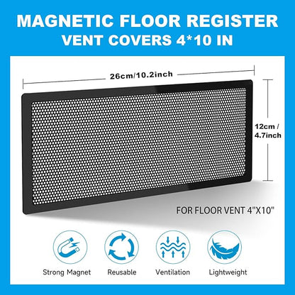 4 PCS Magnetic Vent Covers - 4.7"x10.2" Magnetic Air Vent Screen - for Floor/Wall/Ceiling Registers - Easy Install, Secure Fit - Durable(Fits Registers 5" to 6" W x 10" to11" L)