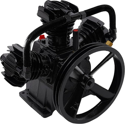 Air Compressor Pump Head, 5-HP Single-Stage Inline-Twin Replacement Air Compressor Pump 3 Cylinder Head, Single-Stage Aluminum Air Compressor Pump Replacement with 115 Max. PSI, 10-12 CFM