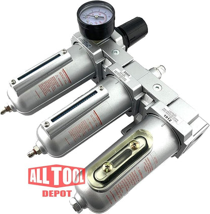 1/2" NPT HEAVY DUTY Industrial Grade Filter Regulator Coalescing Desiccant Dryer System For Compressed Air Lines, Metal Bowls, Great For Paint Spray And Plasma Cutter (MANUAL DRAIN)