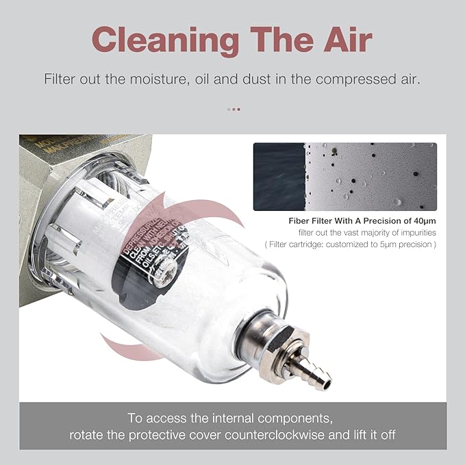 SNS Compressed Air Filter Regulator Piggyback Combo 1/4”NPT- Semi-auto Drain, Bracket, Gauge Poly Bowl AW2000-N02A