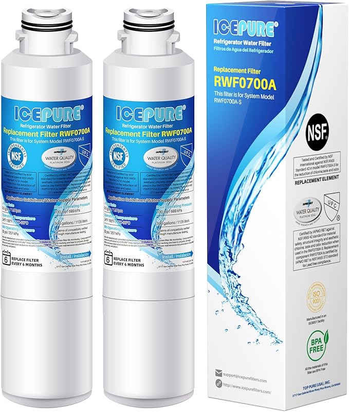 ICEPURE DA29-00020B Refrigerator Water Filter Replacement for Samsung RF28HFEDBSR, RF263BEAESR, HAF-CIN, RF263BEAESR, DA97-08006A, RF261BEAESR, DA29-00020A, RF28JBEDBSG, 46-9101, 2PACK