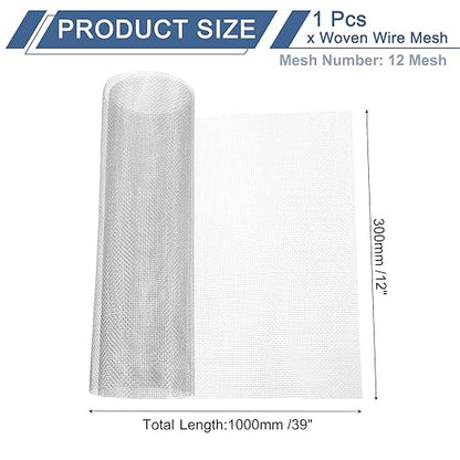 uxcell 12 Mesh 39" x 12" Woven Wire Mesh, 304 Stainless Steel Air Vent Filter Screen, Window Screen Mesh for DIY Projects Vents Cover Filtration Animals Fence